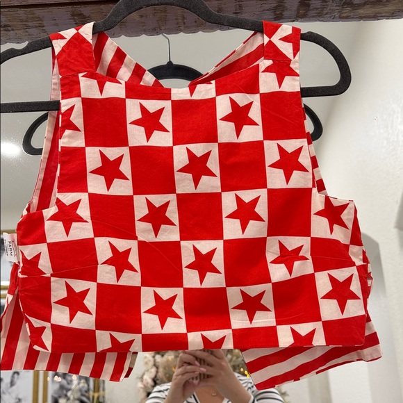 FARM Rio Red and White Striped Reversible Stars Crop Top - Picture 4 of 6